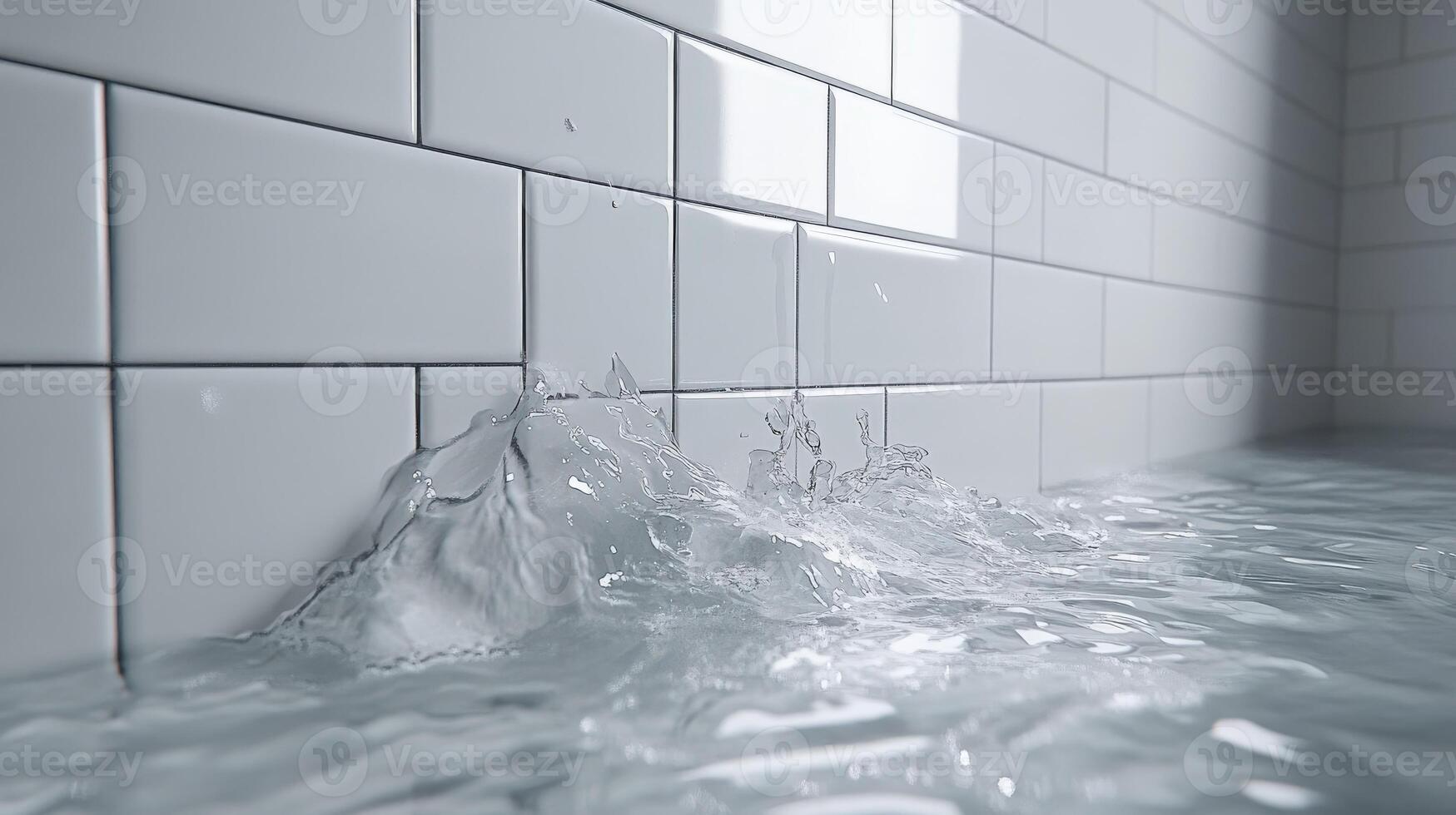 Water surges from leak in tiled area of home photo