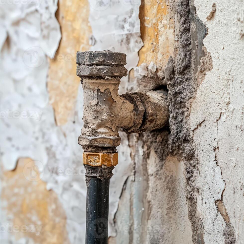 Leak pipe causes damage to wall in residential area photo