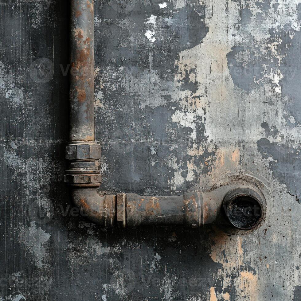 Leak detected from old rusted pipe on concrete wall photo