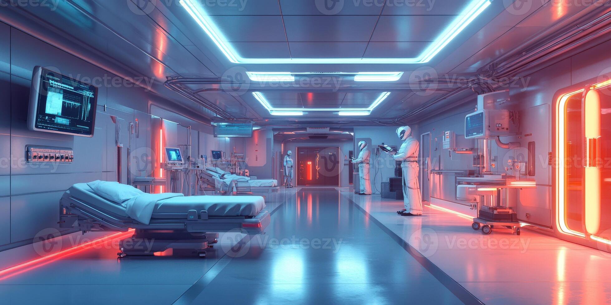 Modern futuristic hospital with advanced technology and design photo
