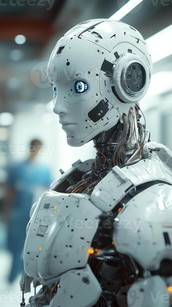 Advanced robot assistant in futuristic hospital setting photo