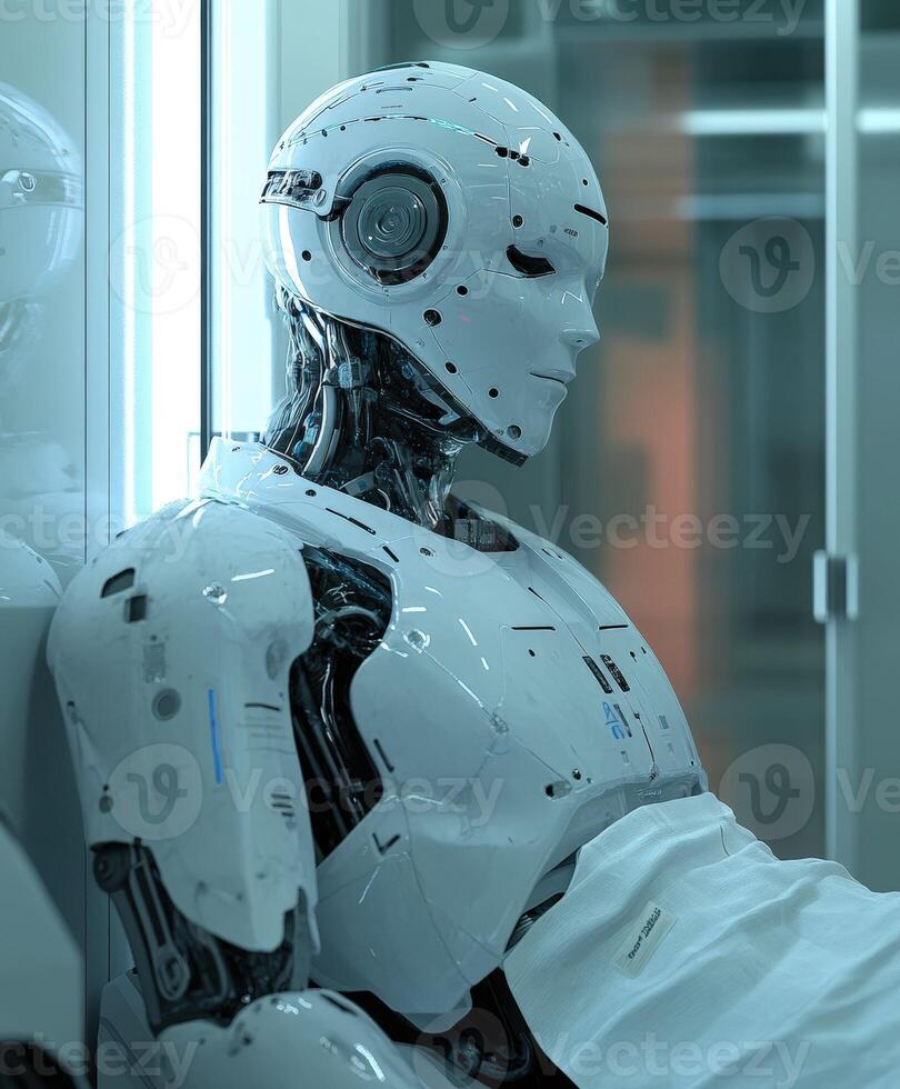 Advanced robot assistant in a futuristic hospital setting photo