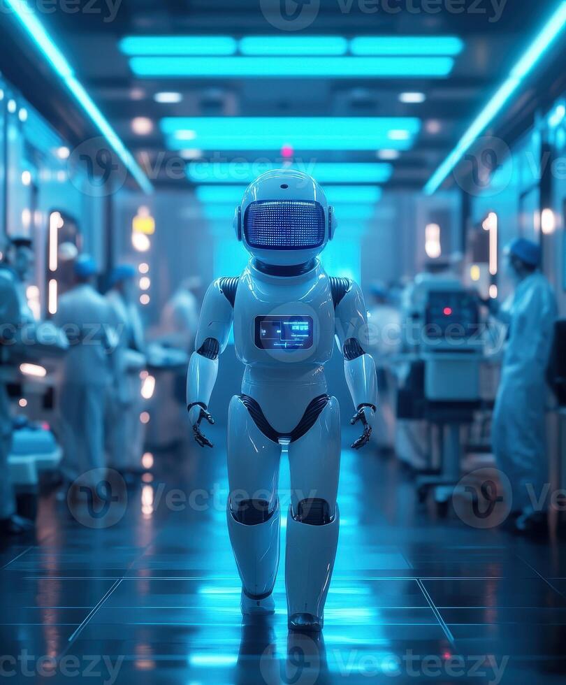 Innovative robotic assistant in a futuristic hospital setting photo
