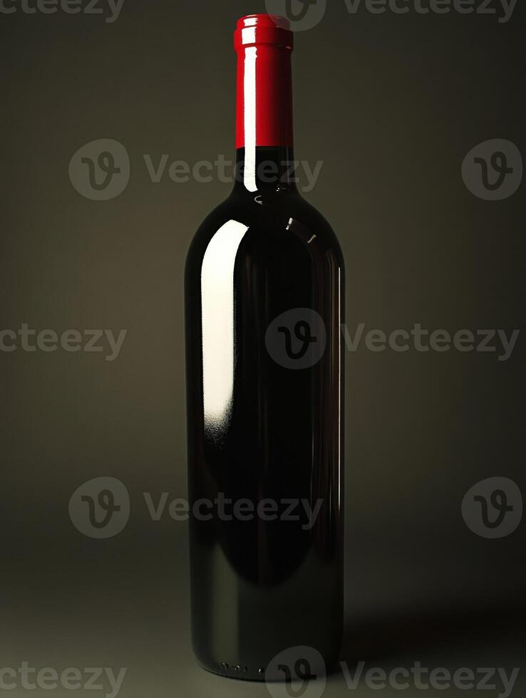 Quality red wine bottle with a striking design in dark lighting photo