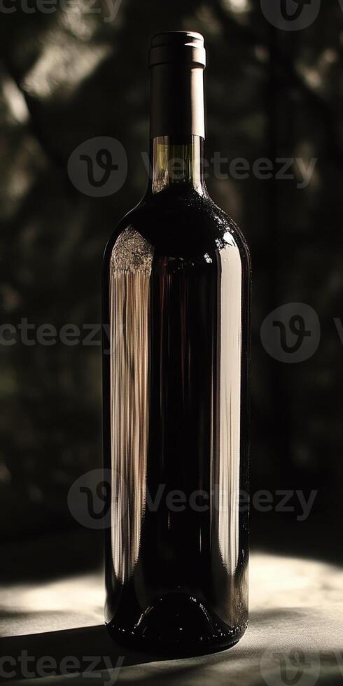 Elegant wine bottle with reflections in soft light photo