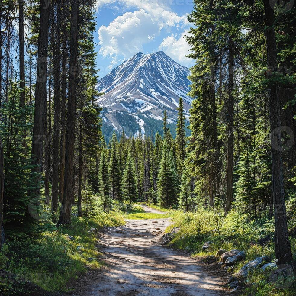 A dirt road in the woods photo