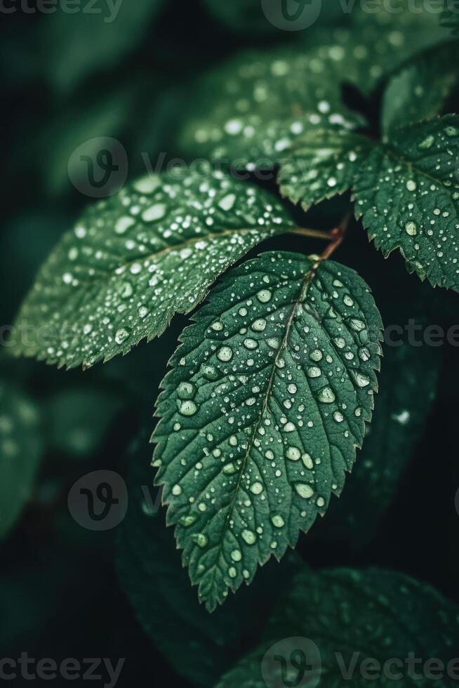 Green leaves with water droplets on them photo