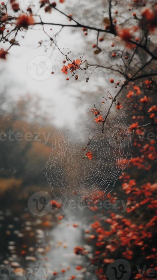 A spider web in the middle of a river photo