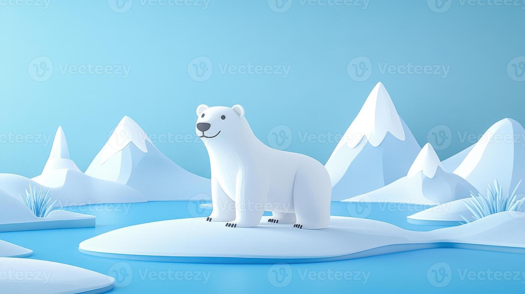 A polar bear standing on an island in the middle of a lake photo