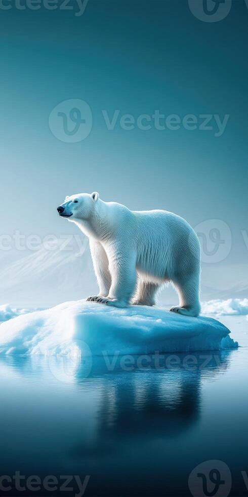 Polar bear standing on an iceberg in the middle of the ocean photo