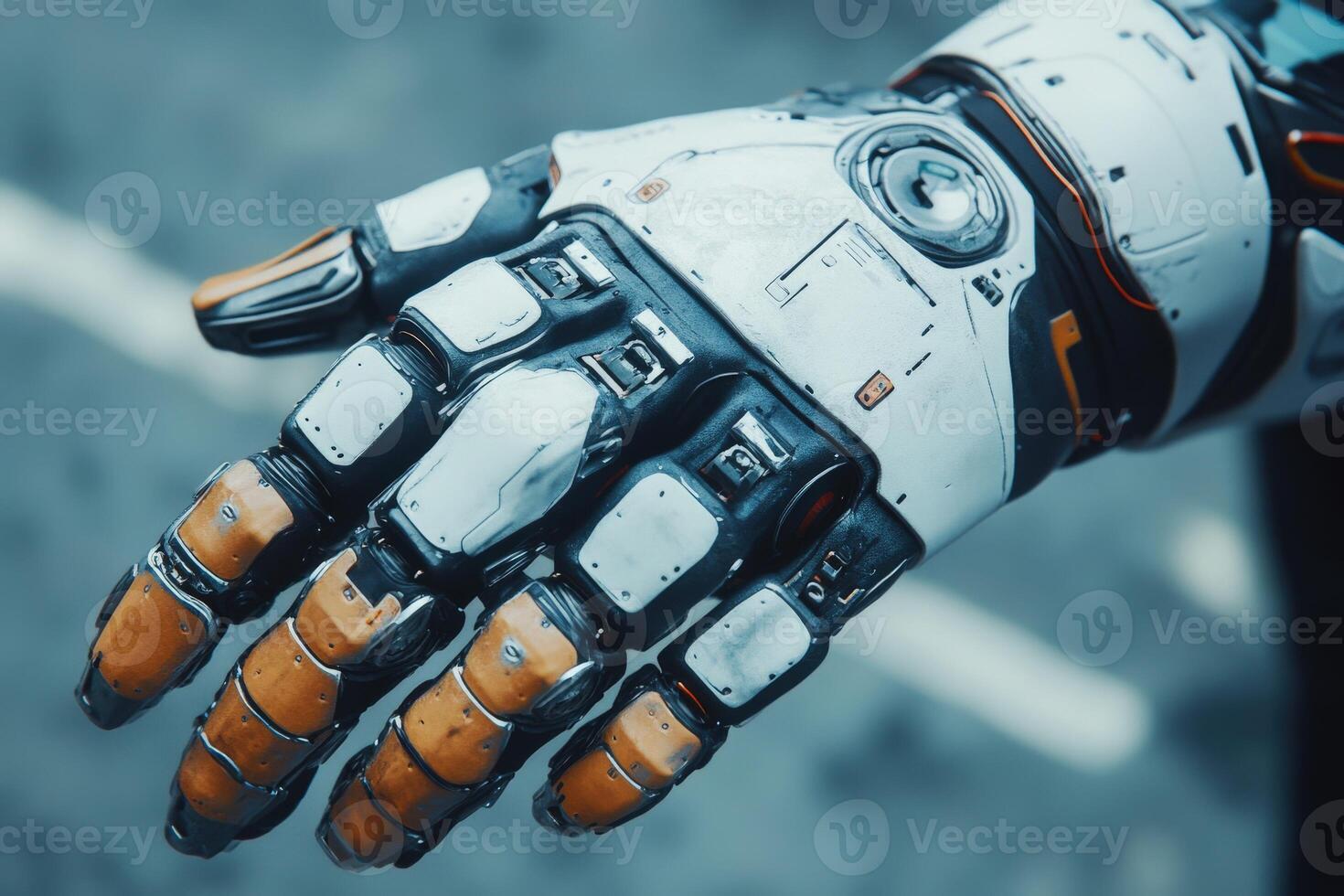 Intricate design of a cyborg hand showing advanced technology photo