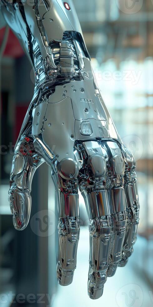 Cyborg hand showcasing advanced robotic technology in action photo