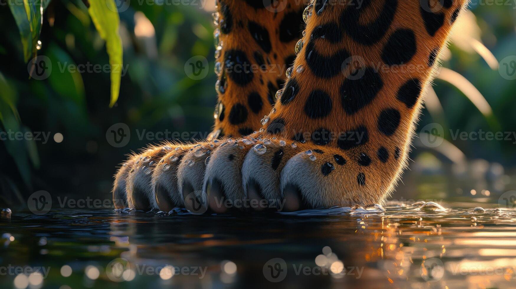Leopard gently steps into the water at sunrise photo