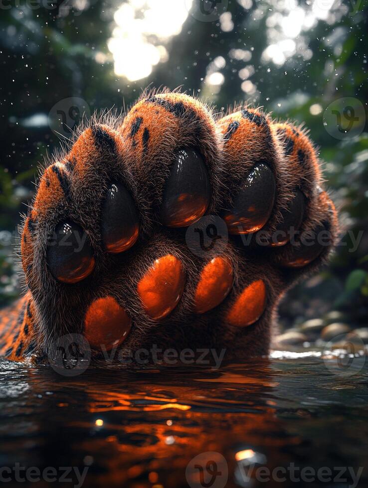 A close up of a cat's paw in the water photo