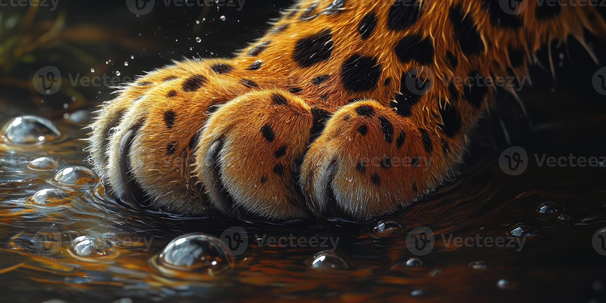 Leopard paw splashes in water at twilight photo