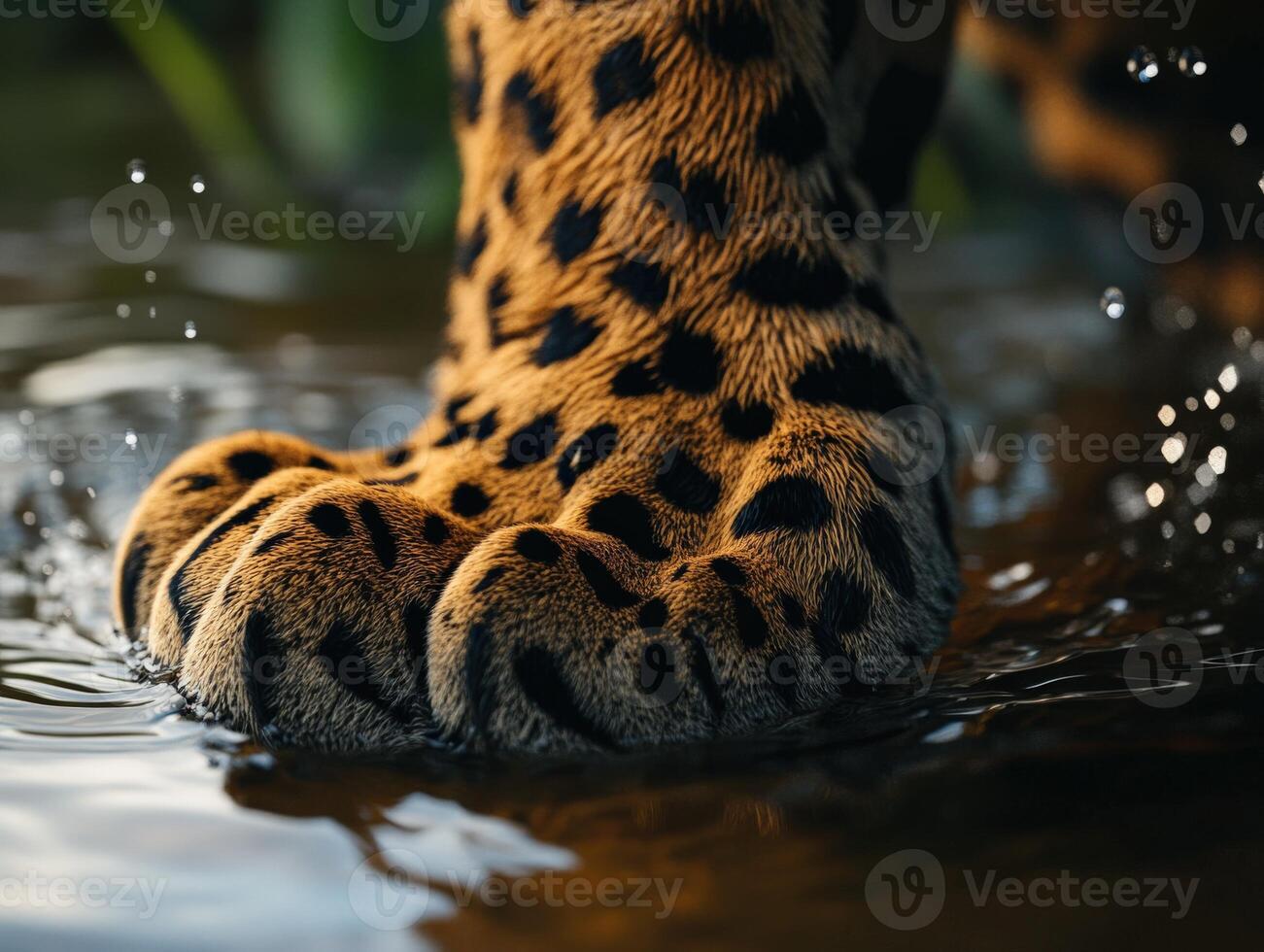 Leopard paw stepping into water on a sunny day photo