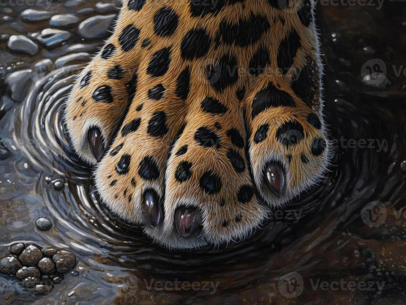Close-up of a leopard's paw in a watery setting photo