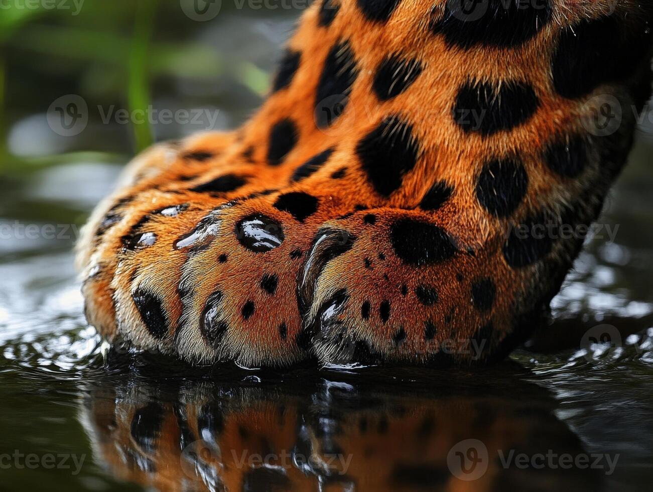 Leopard paw resting on water surface in natural habitat photo