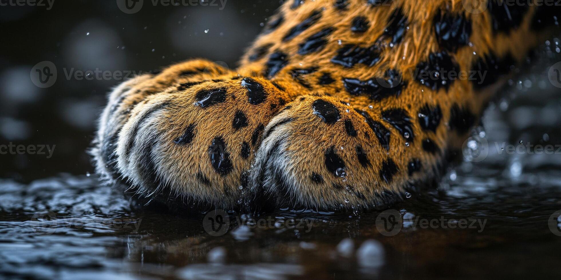 Leopard paw stepping through wet ground in the wild photo