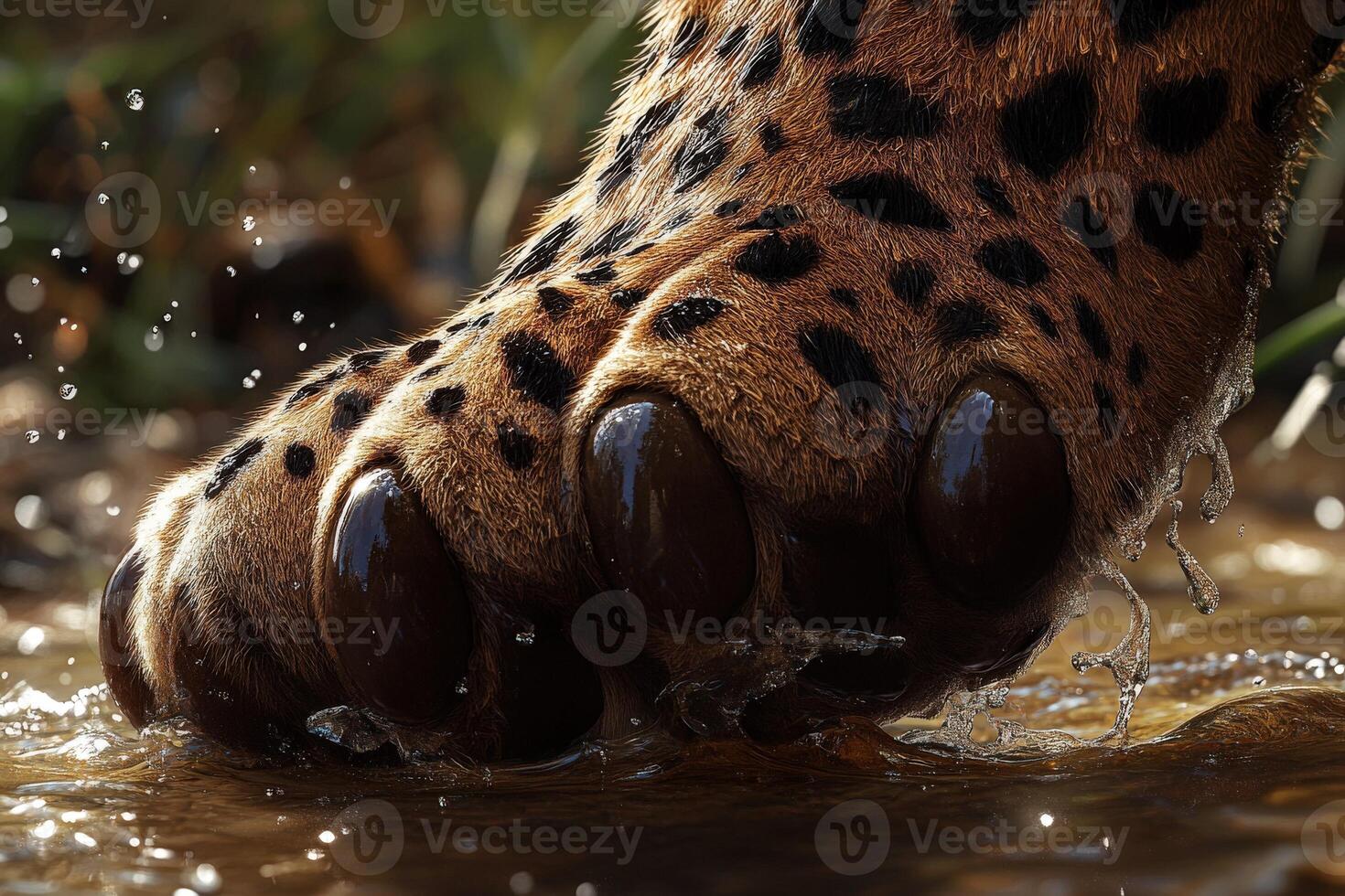 A leopard's paw is wet and muddy photo