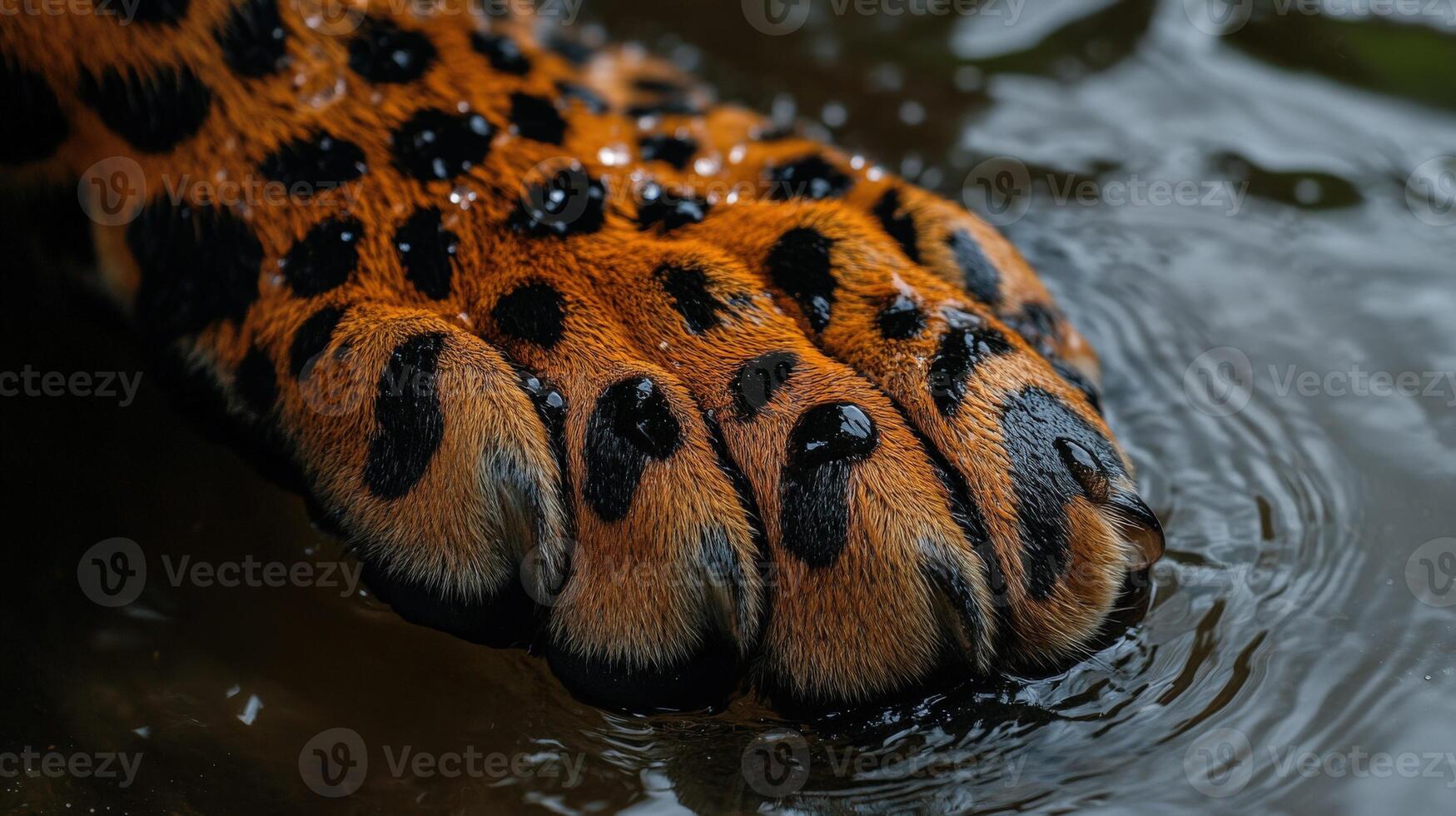 Leopard paw touches water in a natural habitat photo