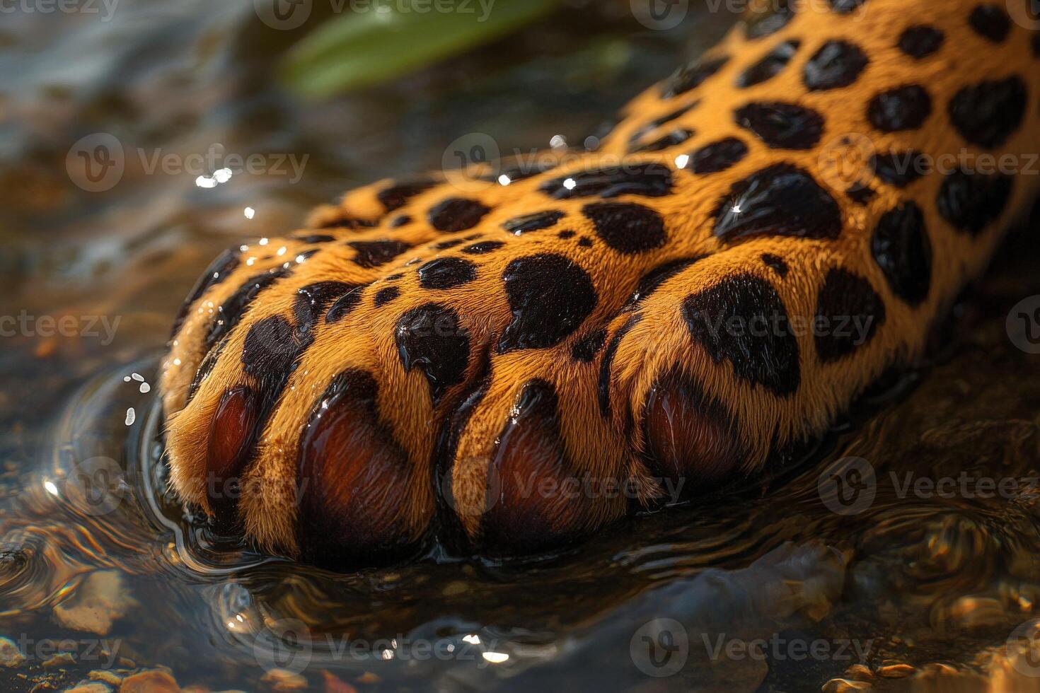 Close-up of a leopard's paw in a river photo