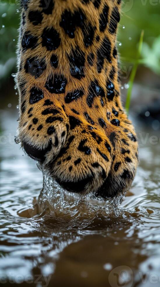 Leopard's paw making a splash in shallow water photo