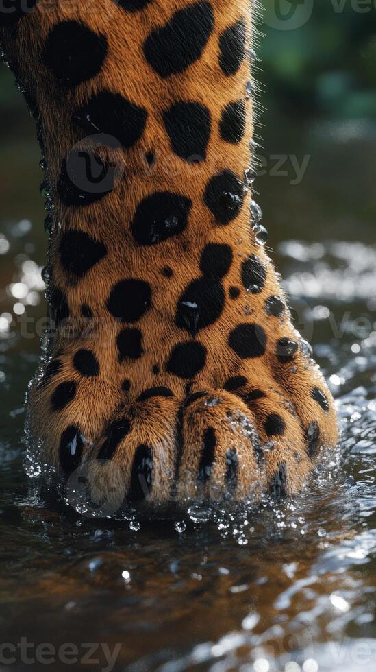 Leopard paw prints in water feature reveal nature's beauty photo