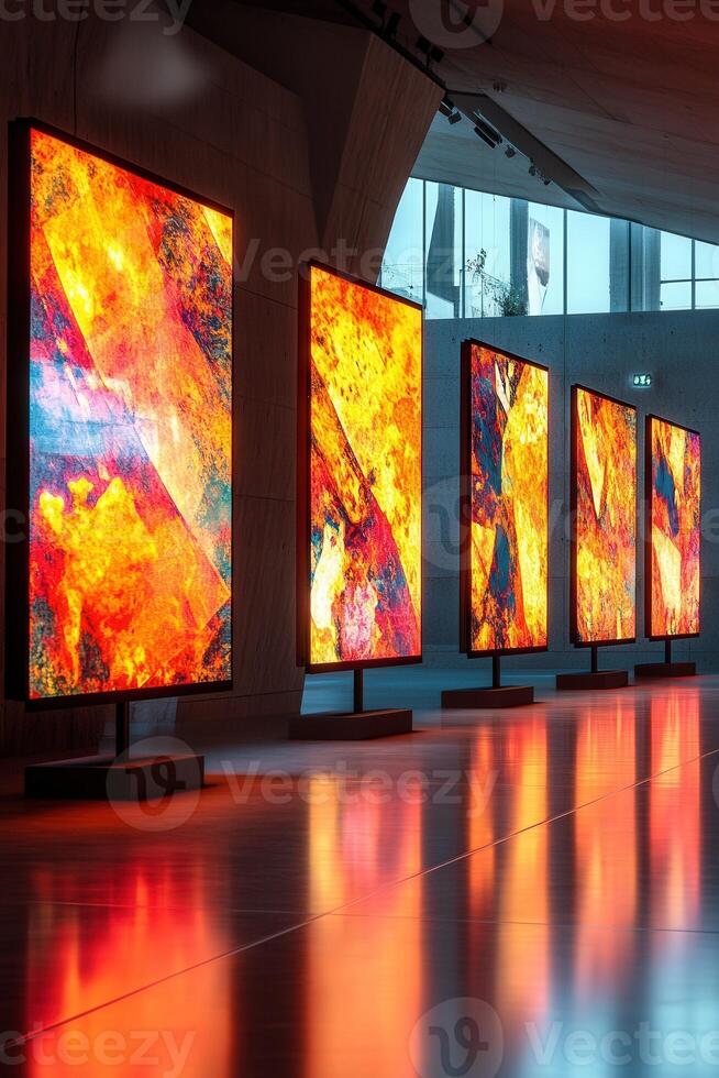 Colorful digital art installation in a modern gallery space photo