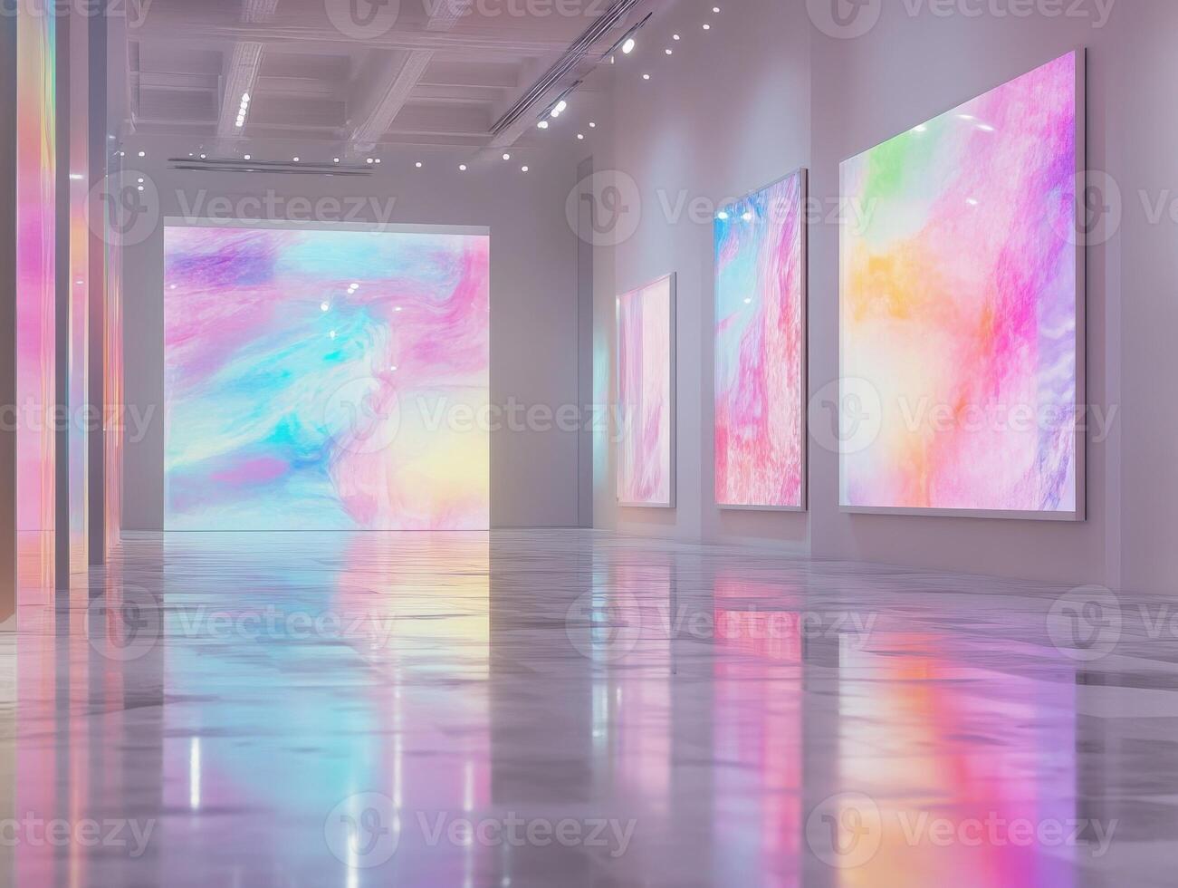 Modern art gallery with vibrant abstract installations photo