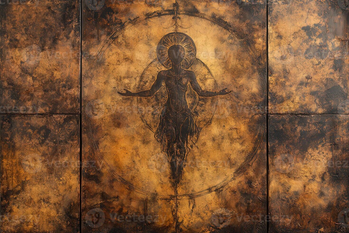 Modern artistic depiction of a human figure in bronze hues photo