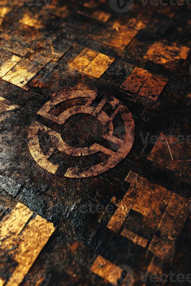 Unique geometric design on textured surface with golden accents photo