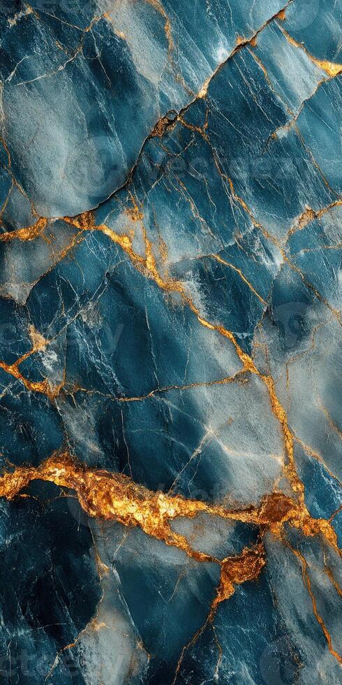 Stunning blue and gold marble texture with distinct patterns photo