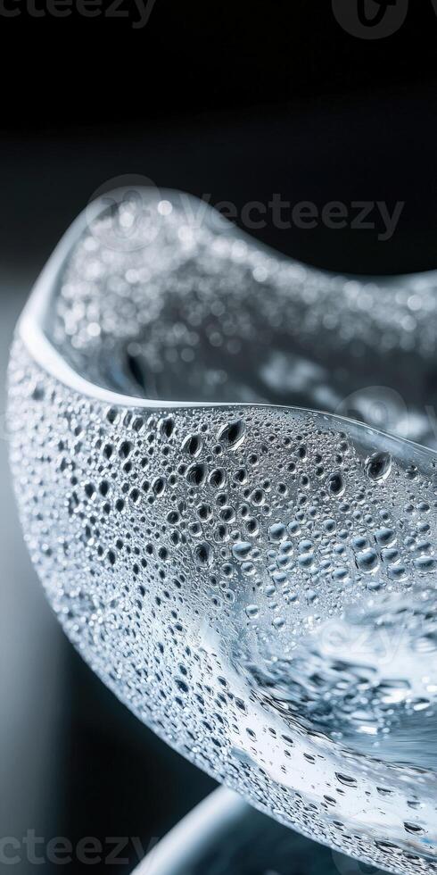 Close-up of a glass bowl with condensation droplets photo