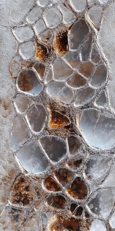 A close up of a piece of ice with some water photo