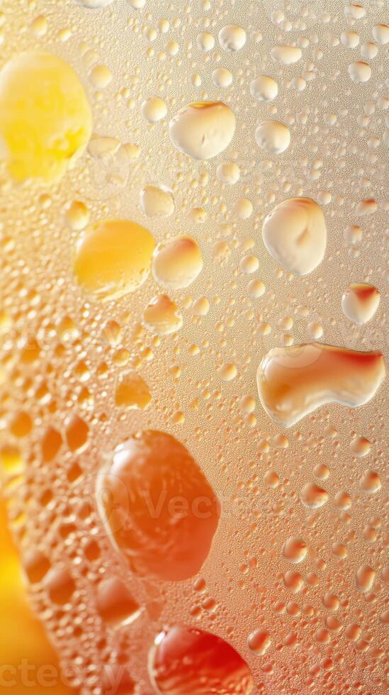 Refreshing drink with droplets on glass in bright light photo