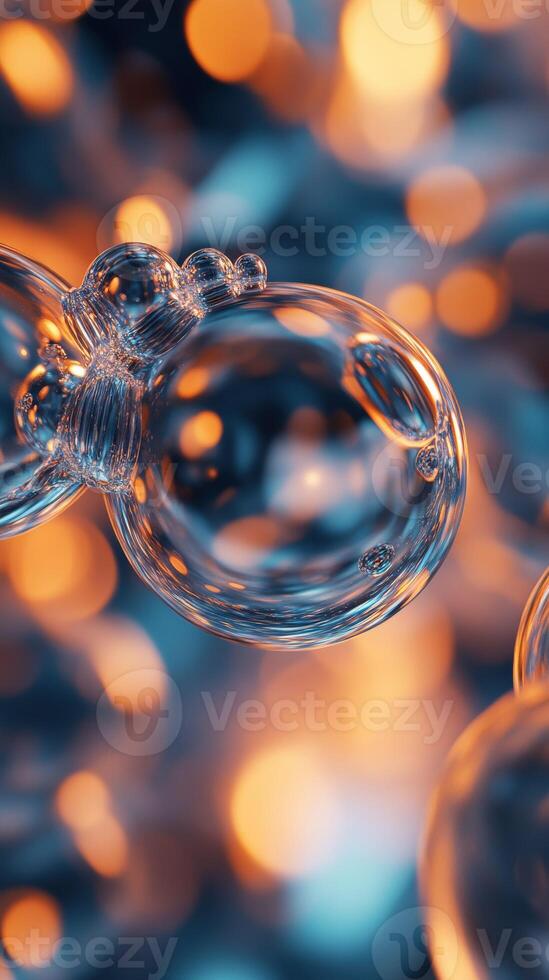 Colorful glass bubbles illuminated in an abstract setting photo
