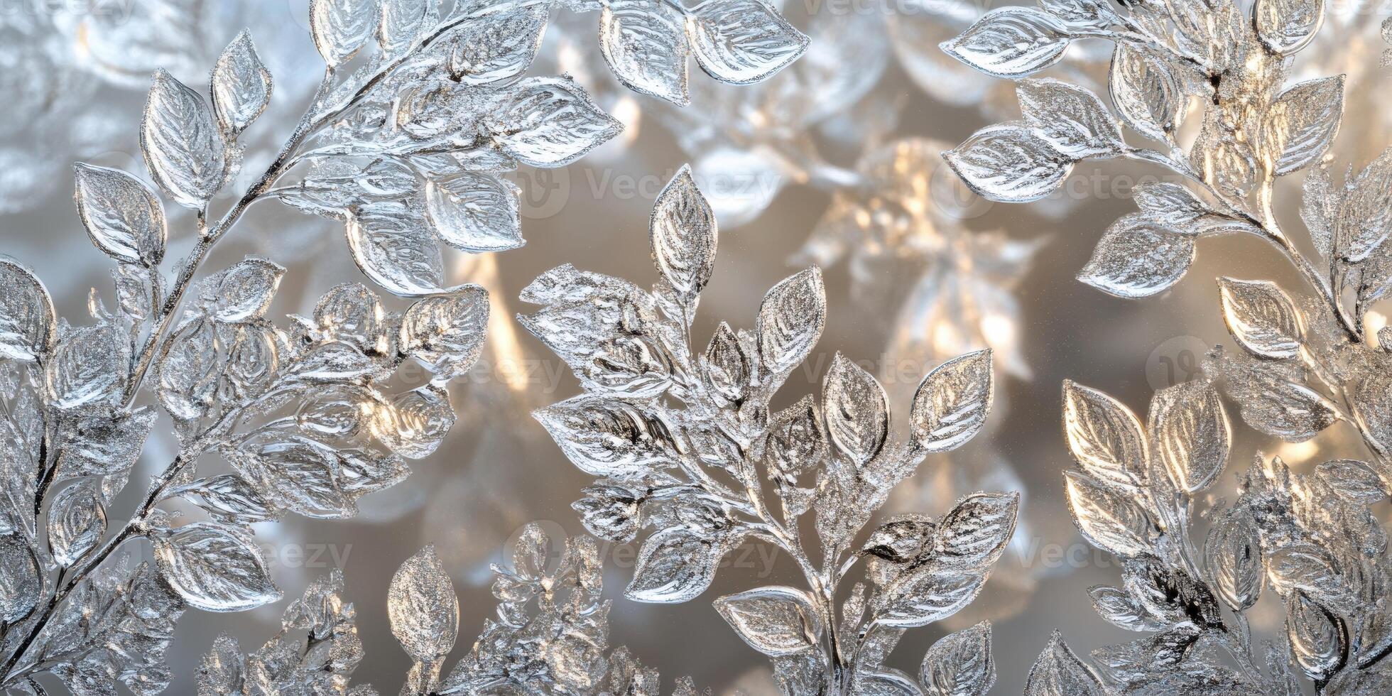 Frosted leaves creating a delicate winter pattern photo