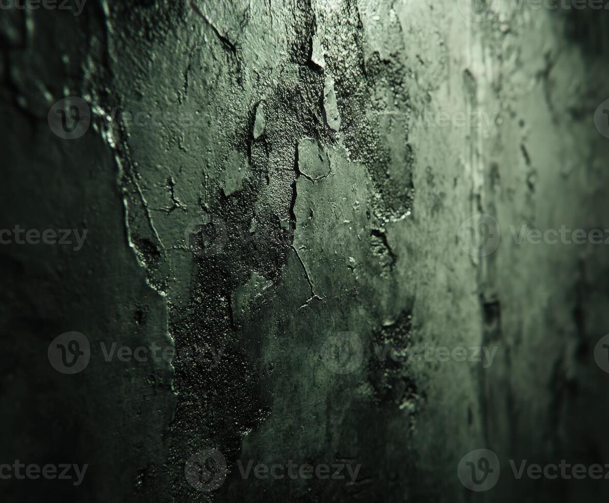 Textured dark green wall with visible cracks and imperfections photo