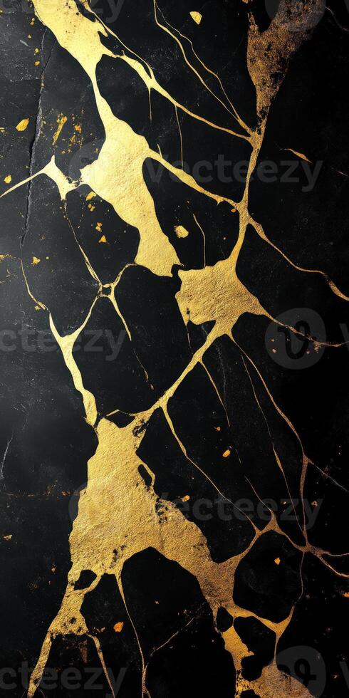 Black marble background with gold veins for elegant design photo