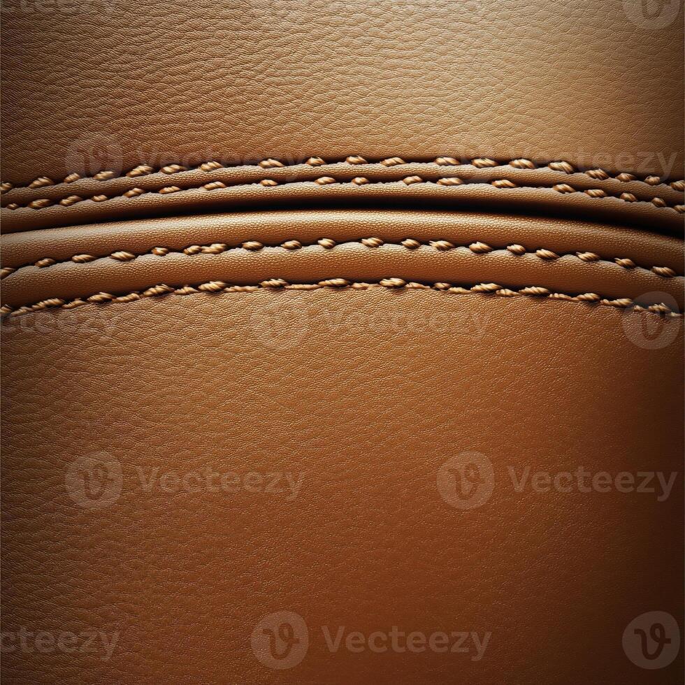 Close-up view of textured brown leather with stitching detail photo