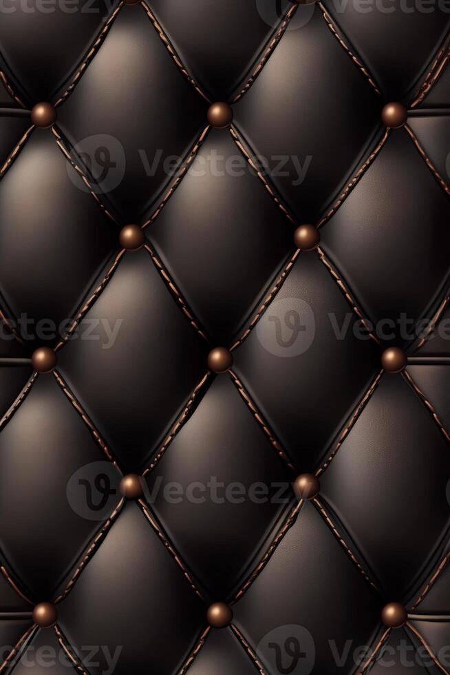 Elegant black quilted leather texture with decorative buttons photo