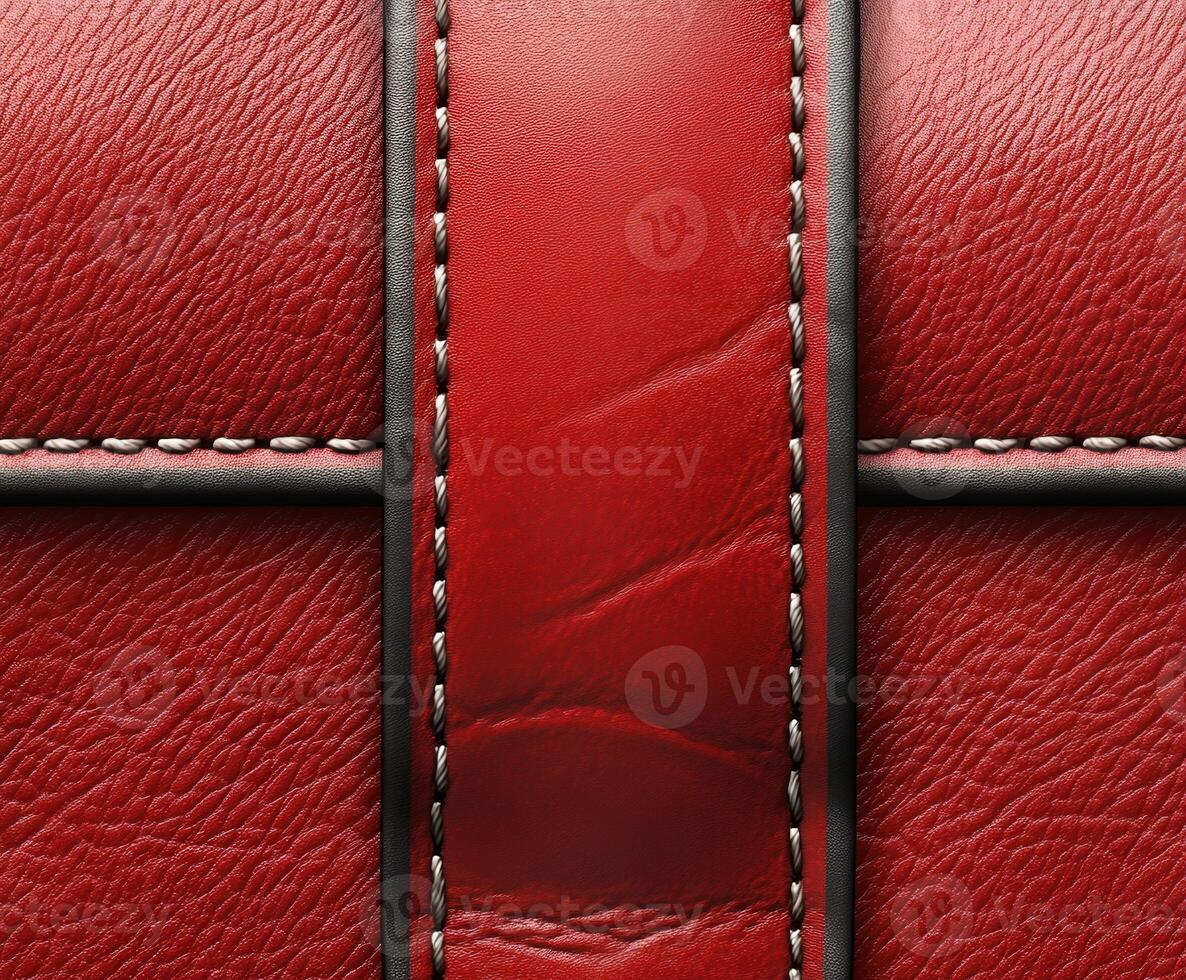 Elegant red leather texture close-up with fine stitching details photo