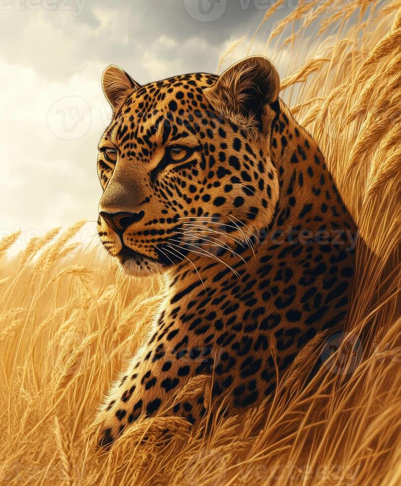 A leopard in a field of wheat photo