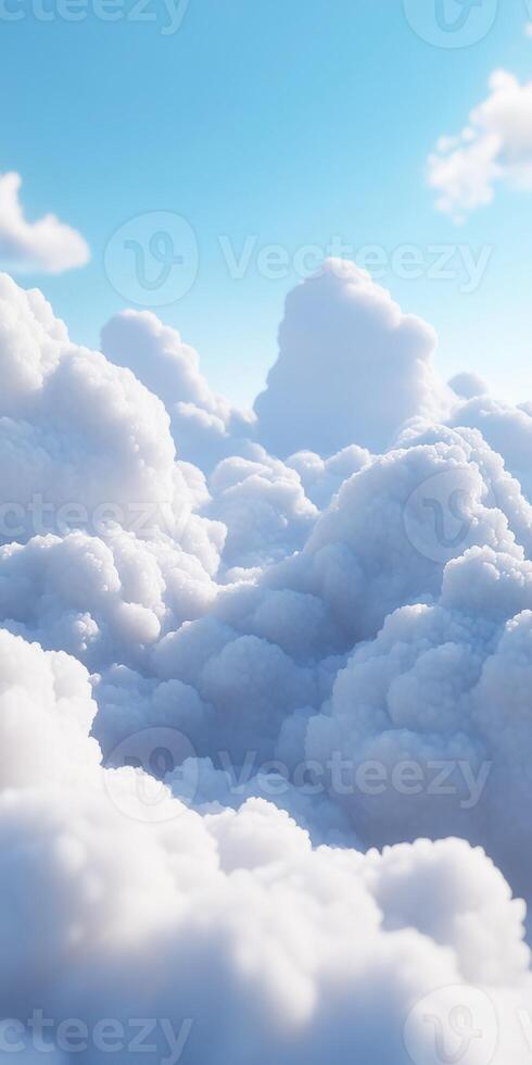 Soft, fluffy clouds fill the sky in a serene blue atmosphere photo
