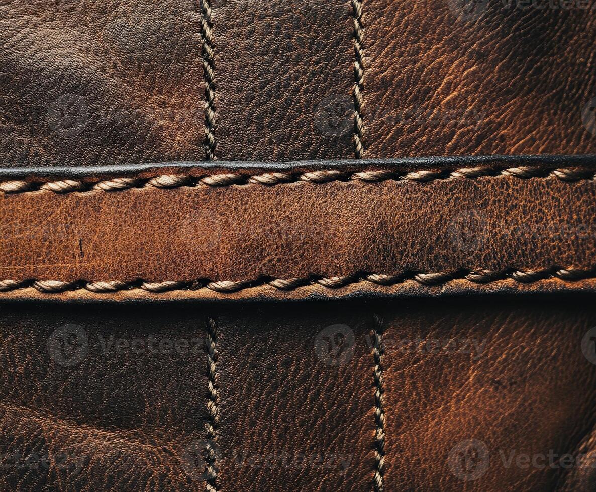 Close-up view of textured leather with intricate stitching photo