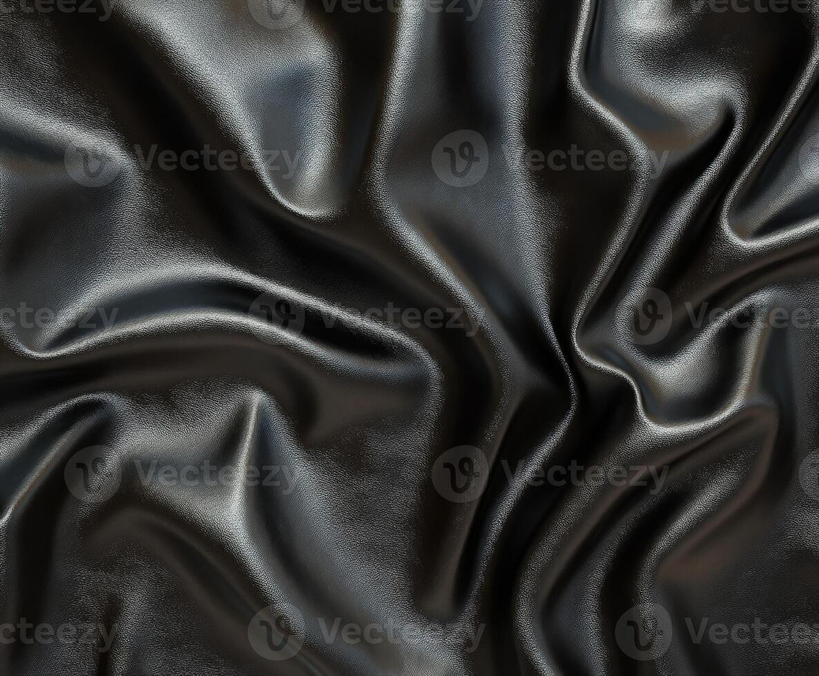 Elegant black satin fabric draped in soft folds and curves photo