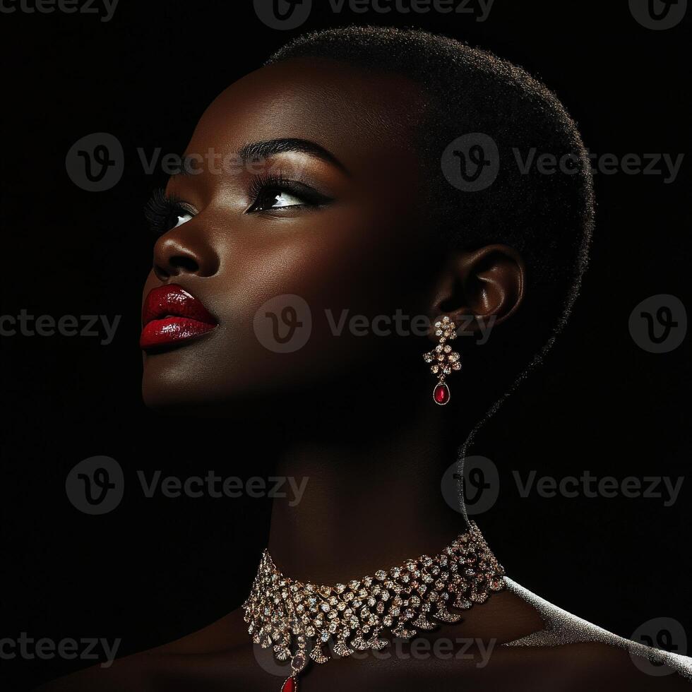 Elegant portrait showcasing beauty and sophistication with jewelry photo