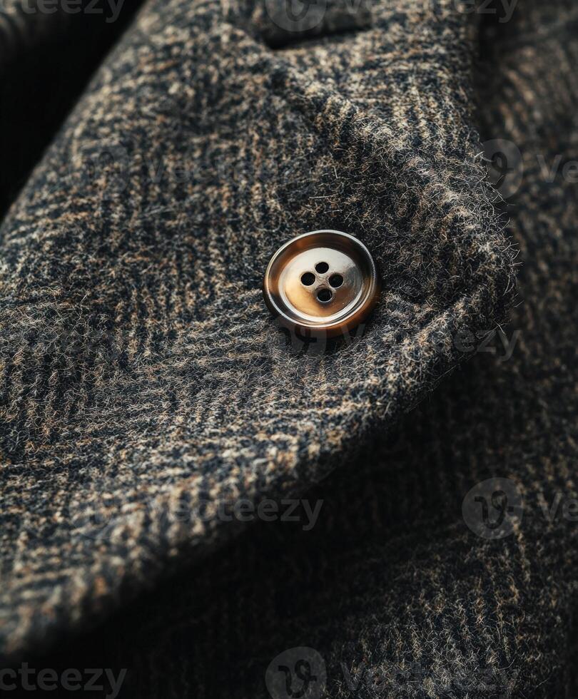 Textured fabric with a button detail on a stylish jacket photo