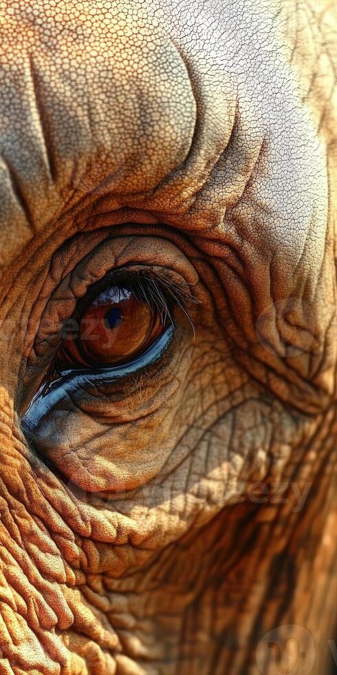 Detailed close-up of an elephant's eye showcasing texture and depth photo